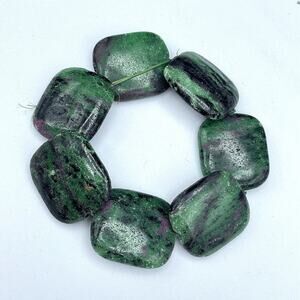 Vintage Ruby Zoisite Chunky Bead Bracelet Green Pink Stone Statement Stretch